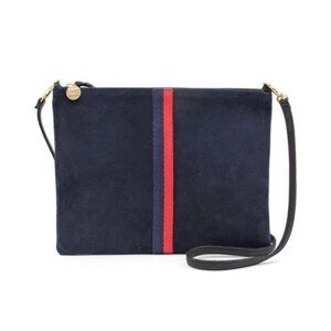 Clare V. Sac Bretelle Navy Perf Suede w Stripes Crossbody Bag NWT Perforated